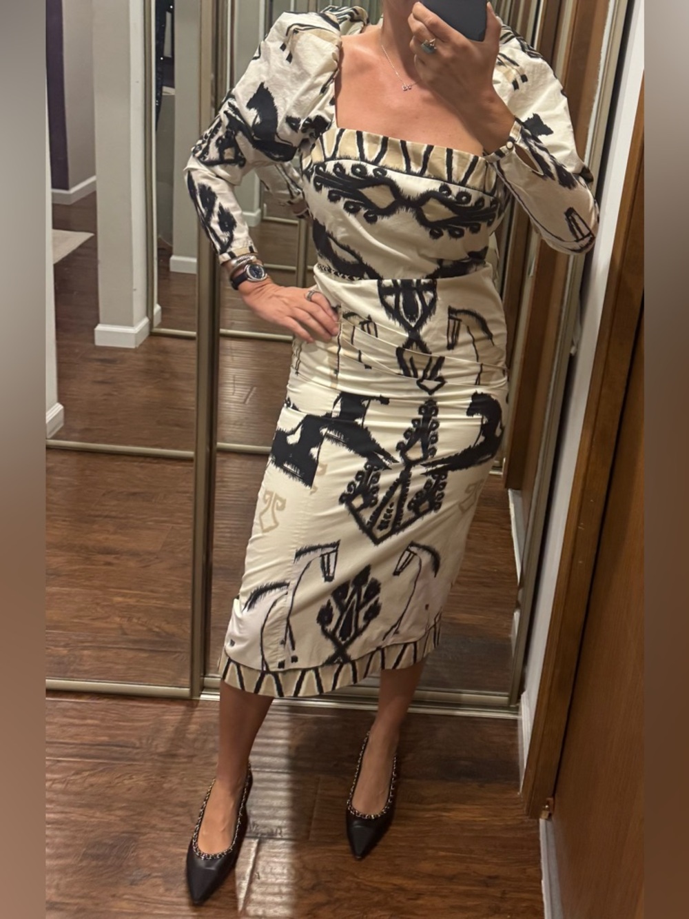 Johanna Ortiz Black and Cream Long Sleeve Dress - Picture 5 of 5